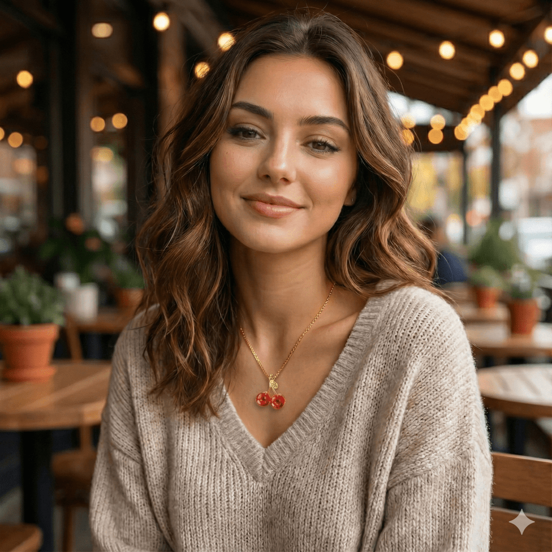 Cherry Peace - collar enchapado en oro 14k con dije de cerezas rojas - Podios