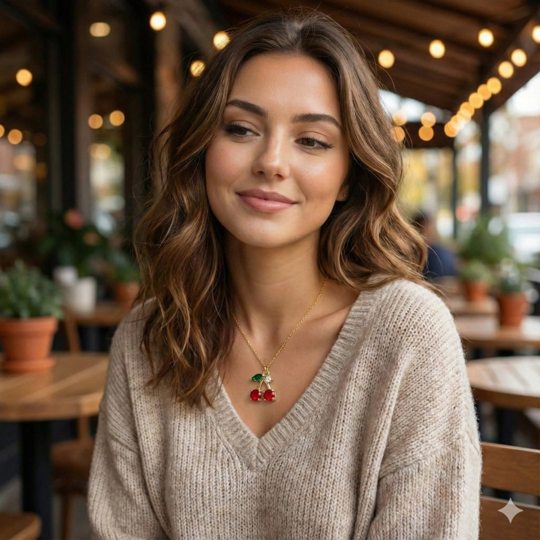 Cherry Sweet - collar enchapado en oro 14k con pétalos de cristales - Podios