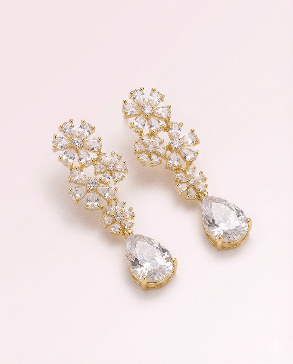 Colgantes Jardin de Luz™ Aros bañados en oro 18k con flores y brillantes - Podios
