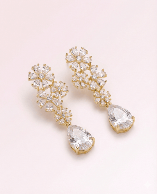 Colgantes Jardin de Luz™ Aros bañados en oro 18k con flores y brillantes - Podios