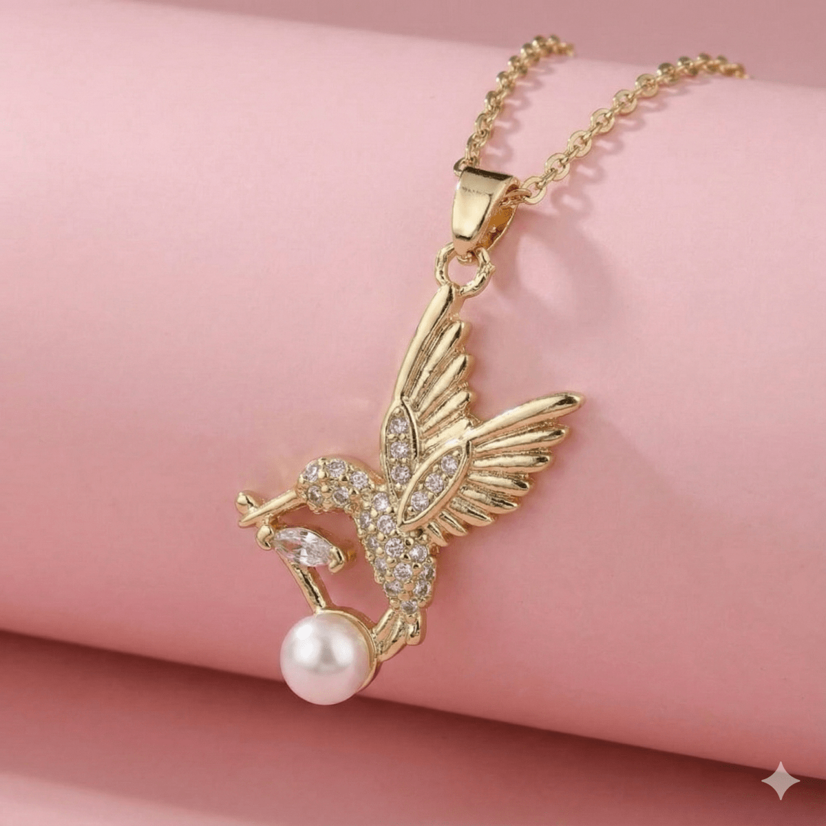 Colibrí de Perla - Collar Colibrí de Perla enchapado en Oro con Circones - Podios