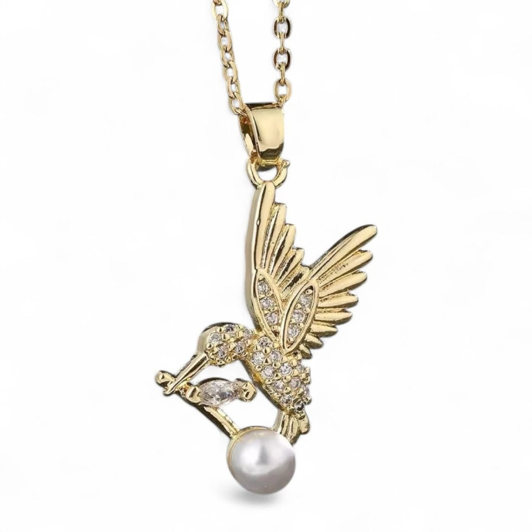 Colibrí de Perla - Collar Colibrí de Perla enchapado en Oro con Circones - Podios