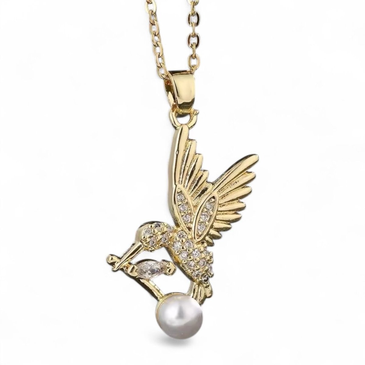 Colibrí de Perla - Collar Colibrí de Perla enchapado en Oro con Circones - Podios