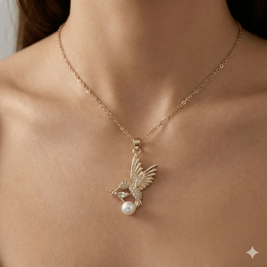 Colibrí de Perla - Collar Colibrí de Perla enchapado en Oro con Circones - Podios