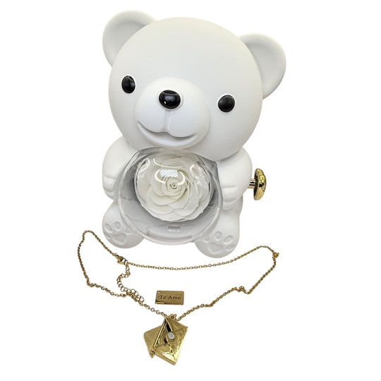 Collar Carta Secreta "Te amo" en caja de Oso - Collar bañado en oro 18k con mensaje "Te amo" en su interior - Podios