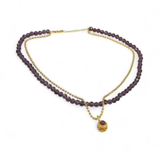 Collar Doble Violet Heart - Cristales violetas y cadena bañada en oro de 18K - Podios