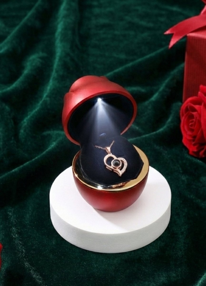 Collar te amo en 100 idiomas en caja de rosa LED - Podios