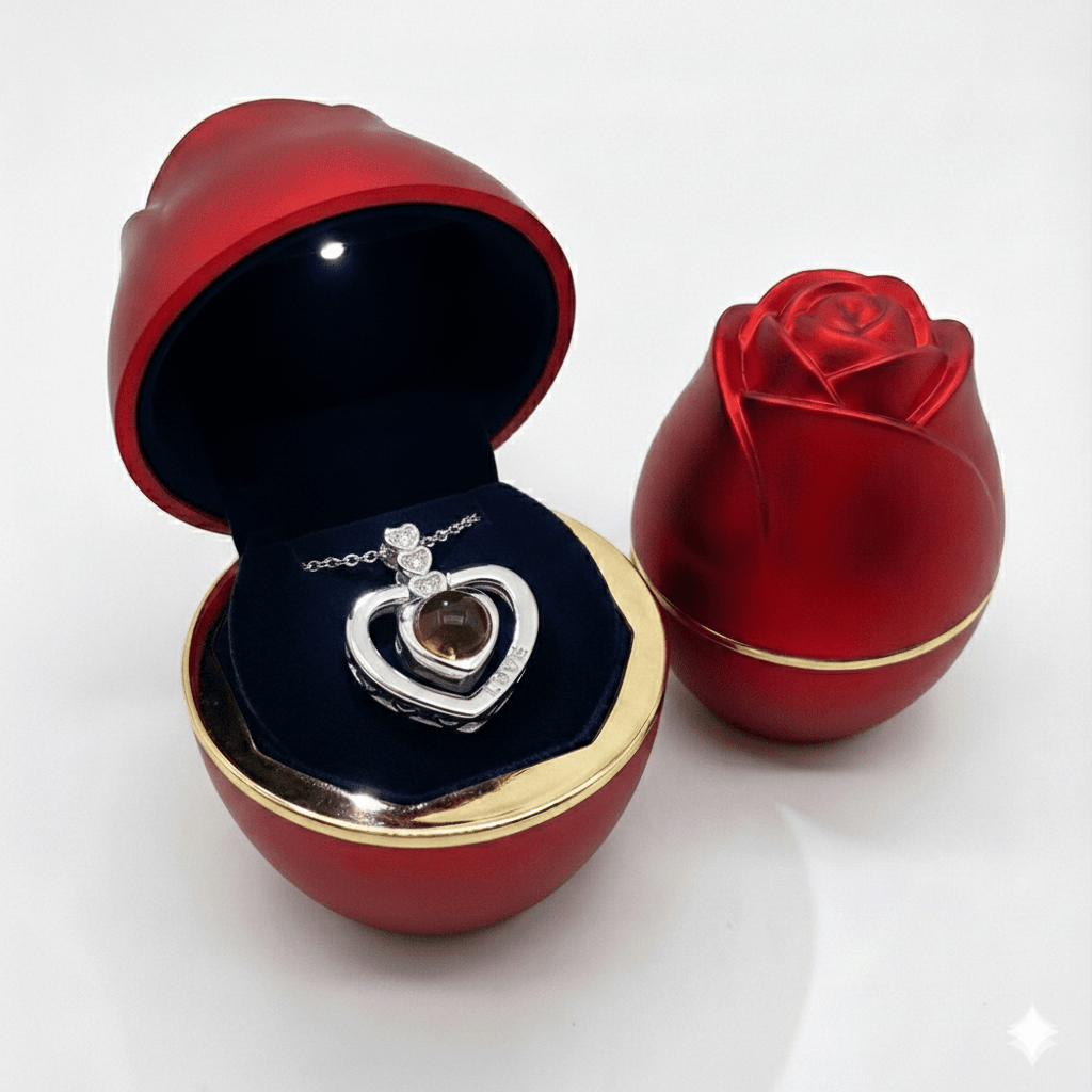 Collar te amo en 100 idiomas en caja de rosa LED - Podios