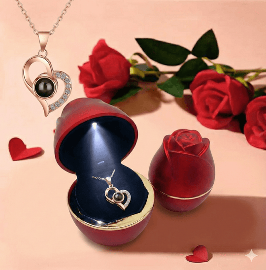 Collar te amo en 100 idiomas en caja de rosa LED - Podios