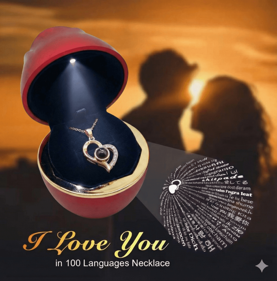 Collar te amo en 100 idiomas en caja de rosa LED - Podios