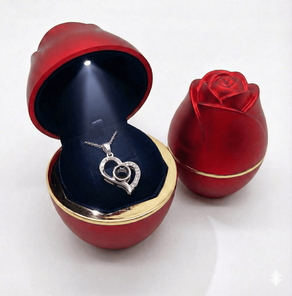 Collar te amo en 100 idiomas en caja de rosa LED - Podios