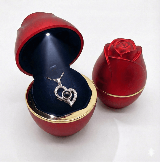 Collar te amo en 100 idiomas en caja de rosa LED - Podios