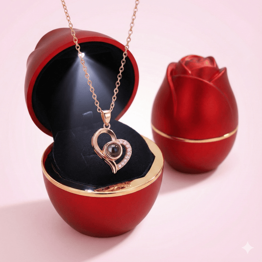 Collar te amo en 100 idiomas en caja de rosa LED - Podios