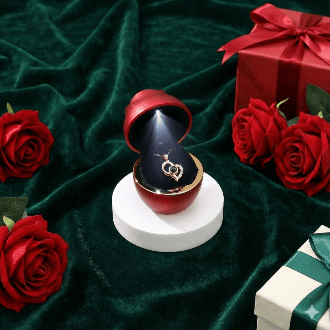 Collar te amo en 100 idiomas en caja de rosa LED - Podios