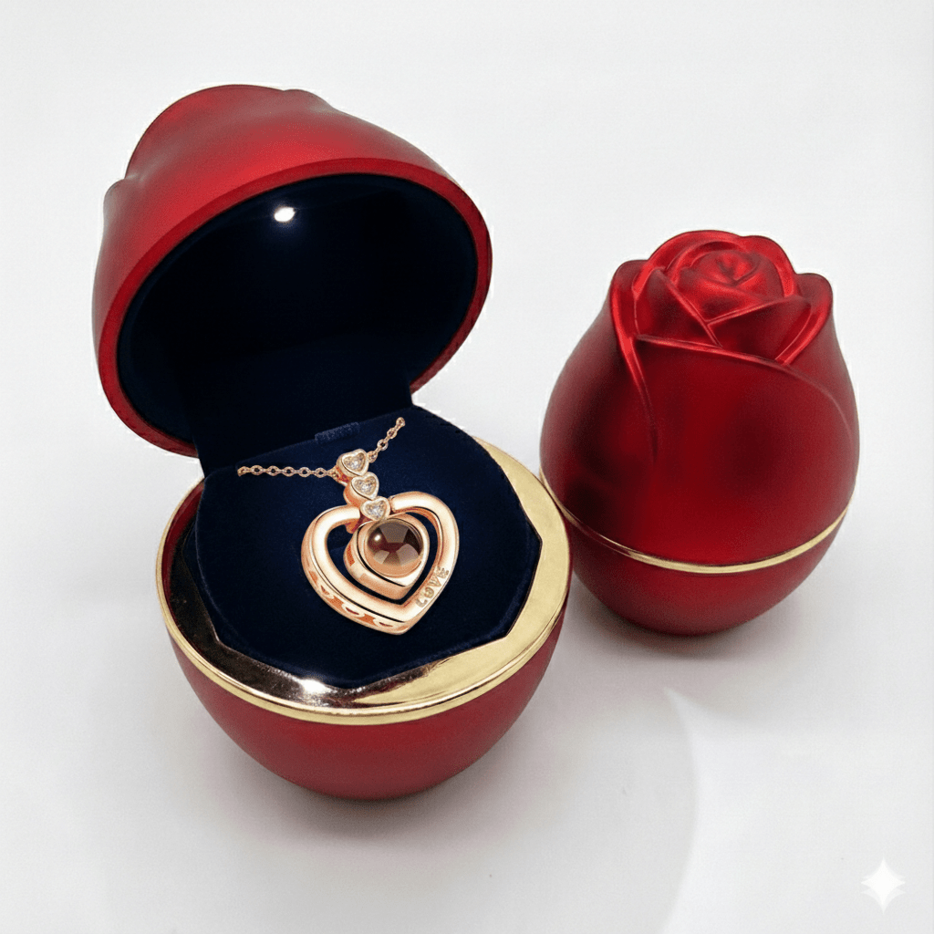 Collar te amo en 100 idiomas en caja de rosa LED - Podios