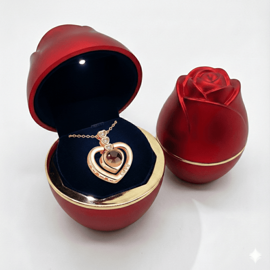 Collar te amo en 100 idiomas en caja de rosa LED - Podios