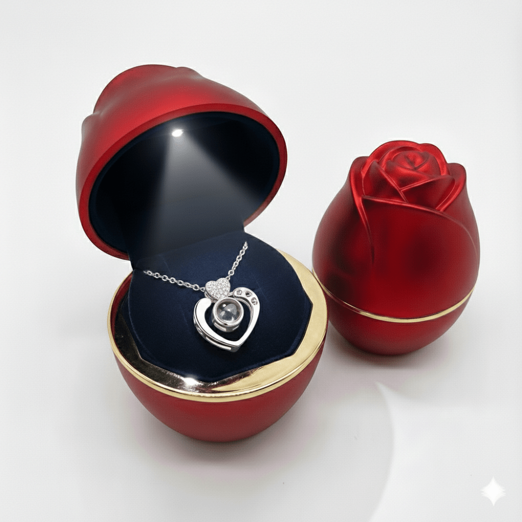 Collar te amo en 100 idiomas Plata 925 - Incluye caja de rosa LED - Podios