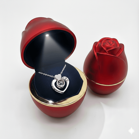 Collar te amo en 100 idiomas Plata 925 - Incluye caja de rosa LED - Podios