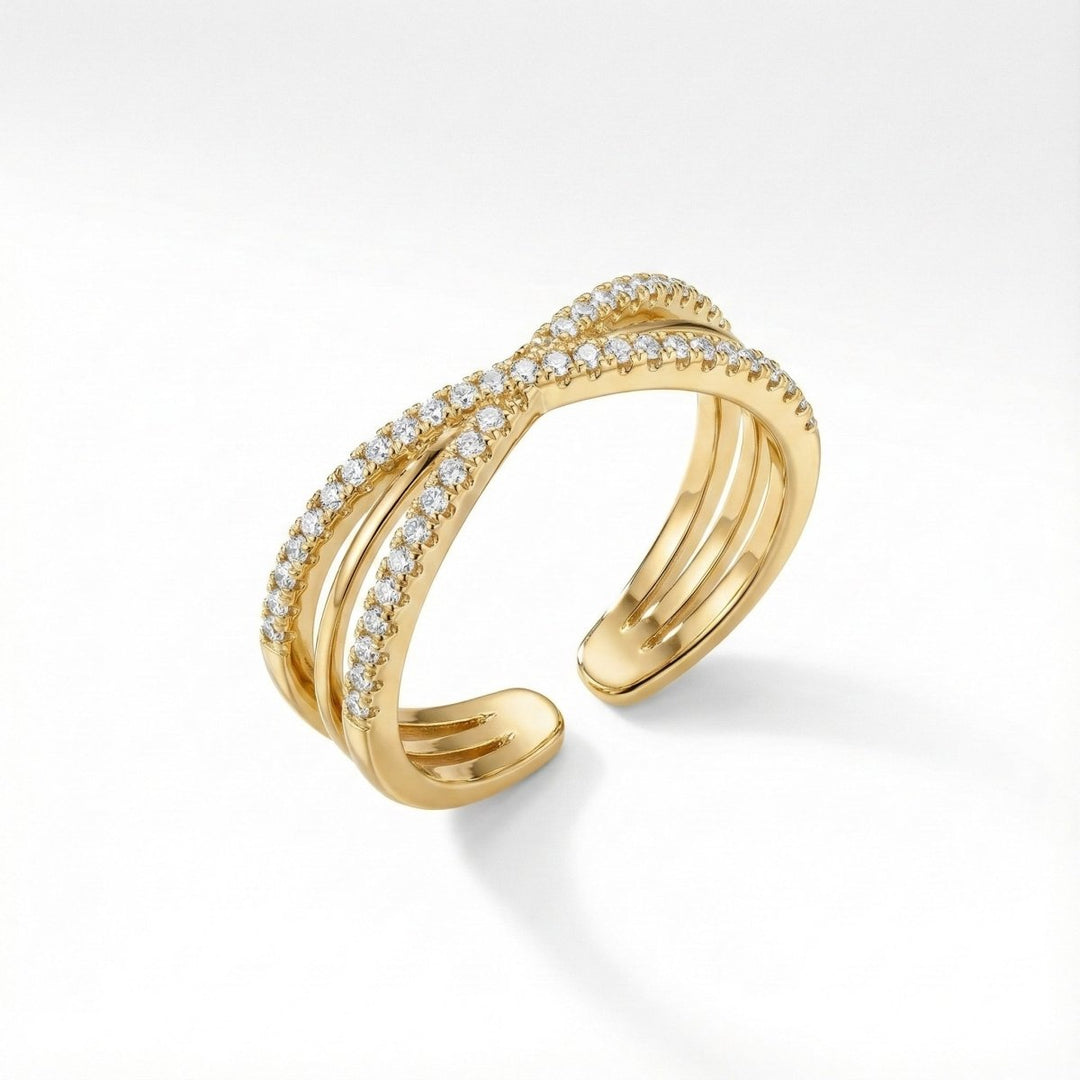 Confluence One™ Anillo ajustable de triple capa de acero inoxidable adornado con sutiles circones - Podios