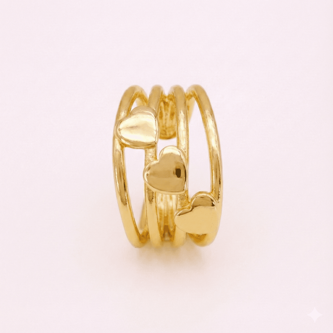 Embrace me 3 hearts™ Anillo ajustable enchapado en oro 18 quilates - Podios