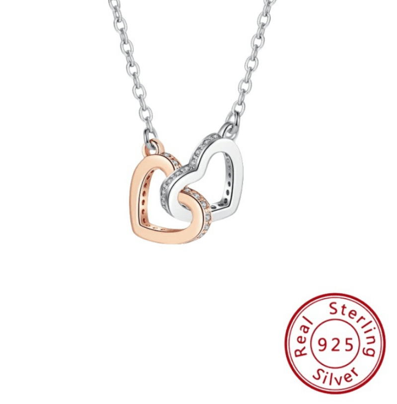 Eternal Dual Hearts - collar de Plata 925 con corazones entrelazados bicolor - Podios