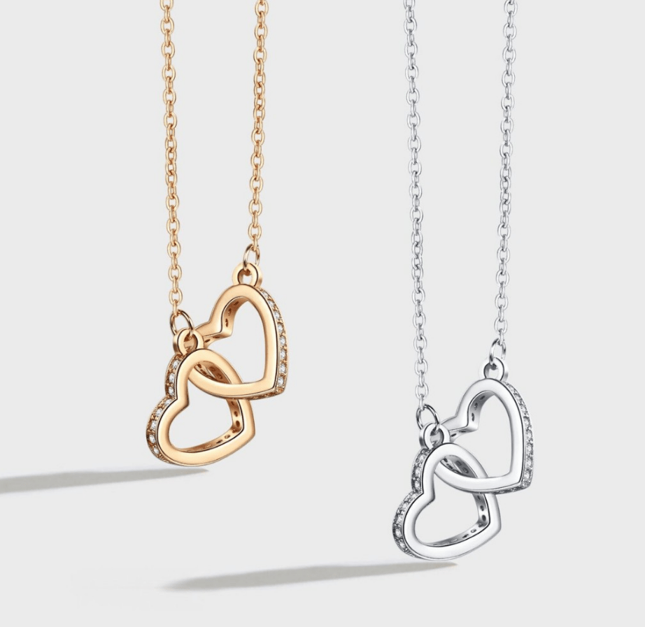 Eternal Dual Hearts - collar de Plata 925 con corazones entrelazados bicolor - Podios