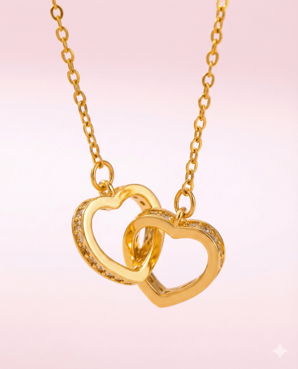 Eternal Hearts - collar enchapado en oro 14k con corazones entrelazados y cristales - Podios