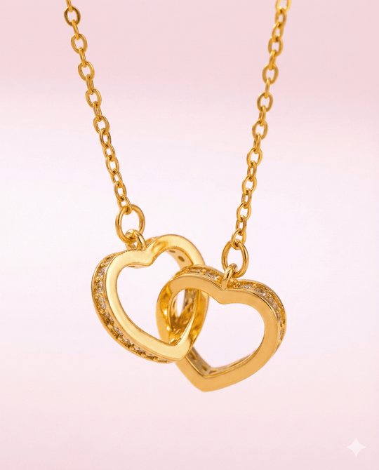 Eternal Hearts - collar enchapado en oro 14k con corazones entrelazados y cristales - Podios