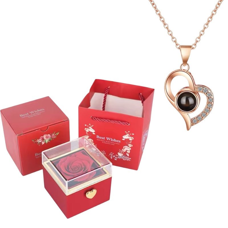 EternalLove Deluxe™: Regalo especial incluye collar, rosa de terciopelo y caja rotatoria - Podios