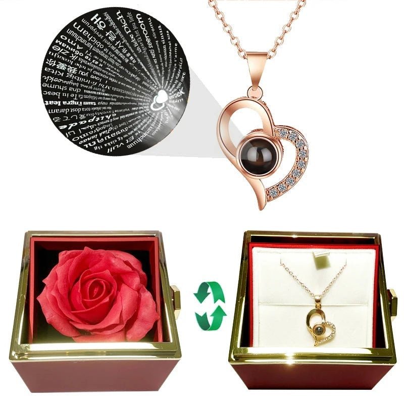 EternalLove Deluxe™: Regalo especial incluye collar, rosa de terciopelo y caja rotatoria - Podios