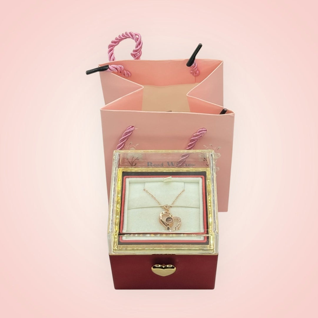 EternalLove Deluxe™: Regalo especial incluye collar, rosa de terciopelo y caja rotatoria - Podios
