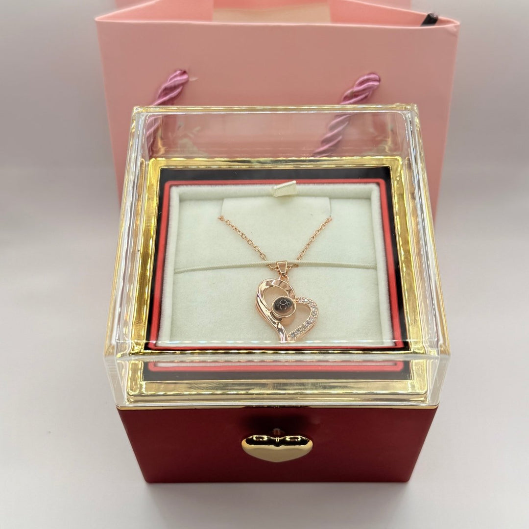 EternalLove Deluxe™: Regalo especial incluye collar, rosa de terciopelo y caja rotatoria - Podios