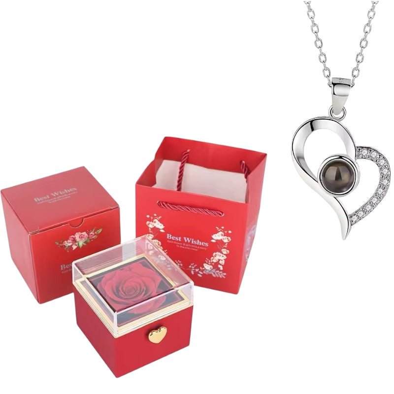 EternalLove Deluxe™: Regalo especial incluye collar, rosa de terciopelo y caja rotatoria - Podios