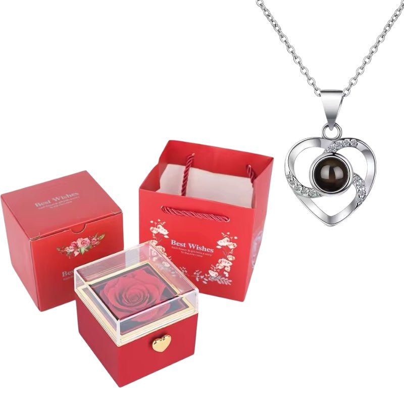 EternalLove Platinium™: collar te amo, rosa de terciopelo y caja rotatoria - Podios