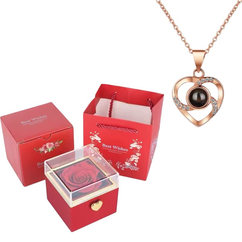 EternalLove Platinium™: collar te amo, rosa de terciopelo y caja rotatoria - Podios