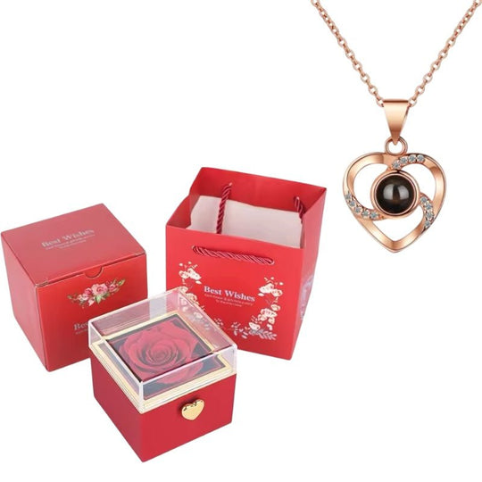 EternalLove Platinium™: collar te amo, rosa de terciopelo y caja rotatoria - Podios