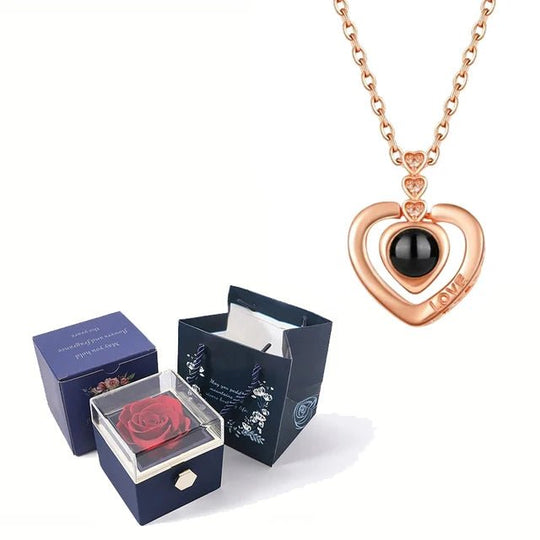 EternalLove™: Regalo especial incluye collar, rosa de terciopelo y caja rotatoria - Podios