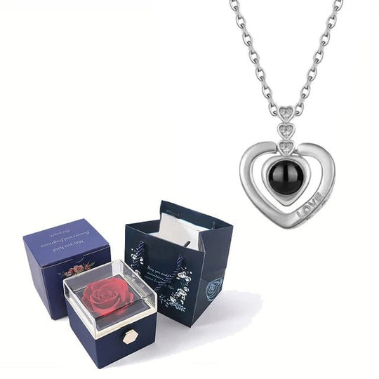 EternalLove™: Regalo especial incluye collar, rosa de terciopelo y caja rotatoria - Podios