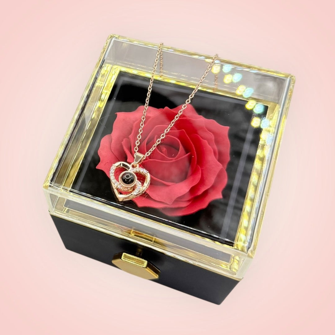 EternalLove™: Regalo especial incluye collar, rosa de terciopelo y caja rotatoria - Podios