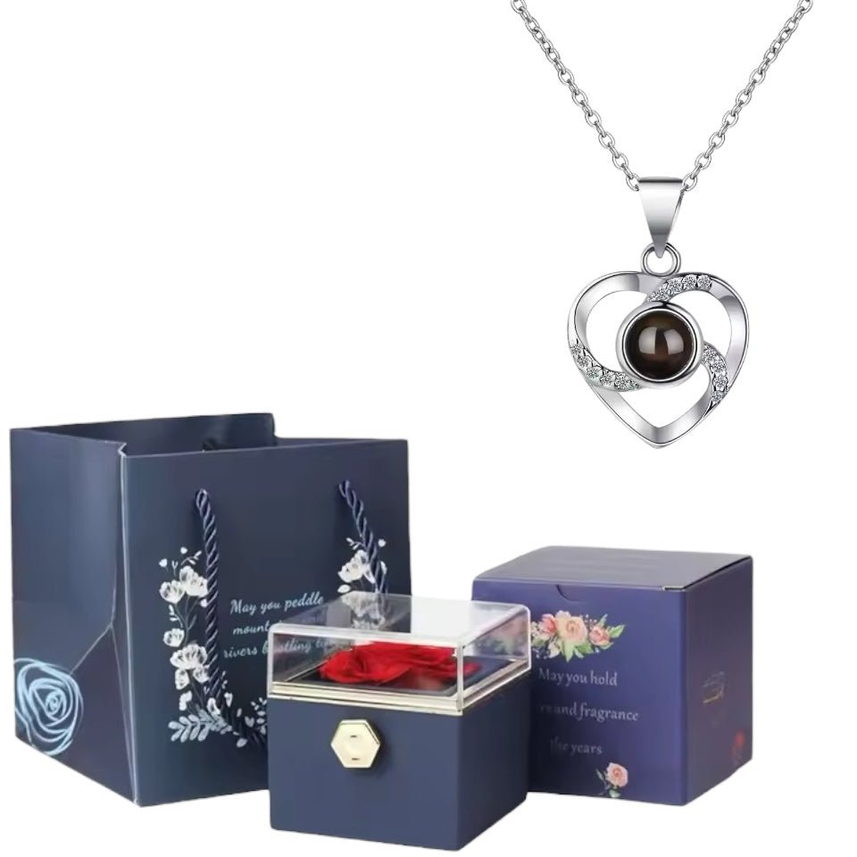 EternalLove™: Regalo especial incluye collar, rosa de terciopelo y caja rotatoria - Podios