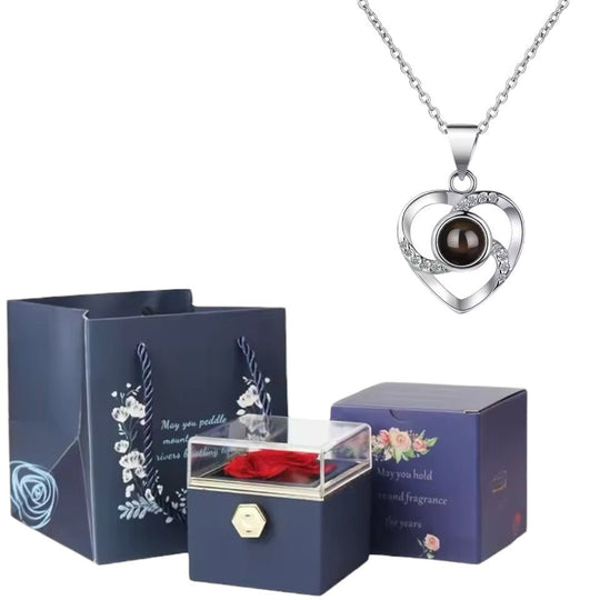 EternalLove™: Regalo especial incluye collar, rosa de terciopelo y caja rotatoria - Podios