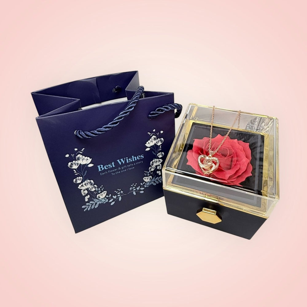 EternalLove™: Regalo especial incluye collar, rosa de terciopelo y caja rotatoria - Podios