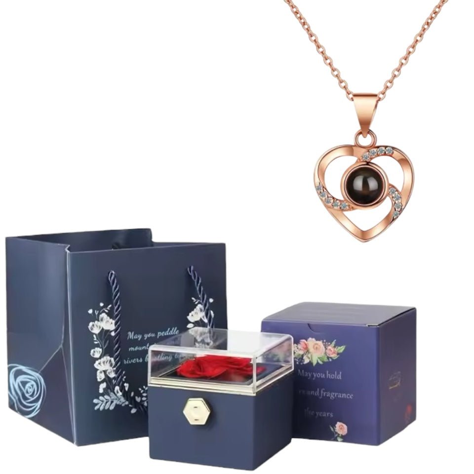 EternalLove™: Regalo especial incluye collar, rosa de terciopelo y caja rotatoria - Podios