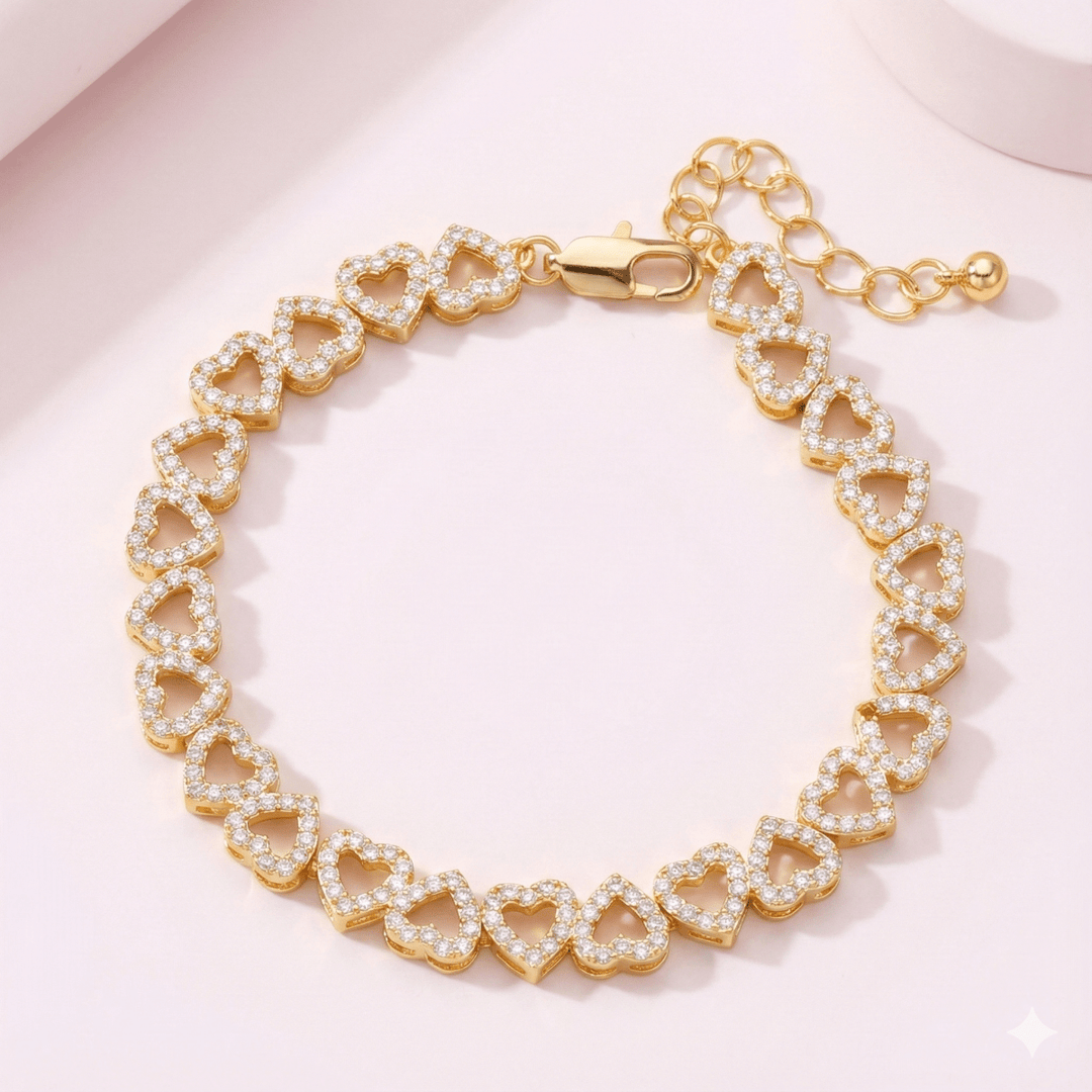 Eternity One™ Brazalete de corazones de circones, ajustable y de acero inoxidable - Podios