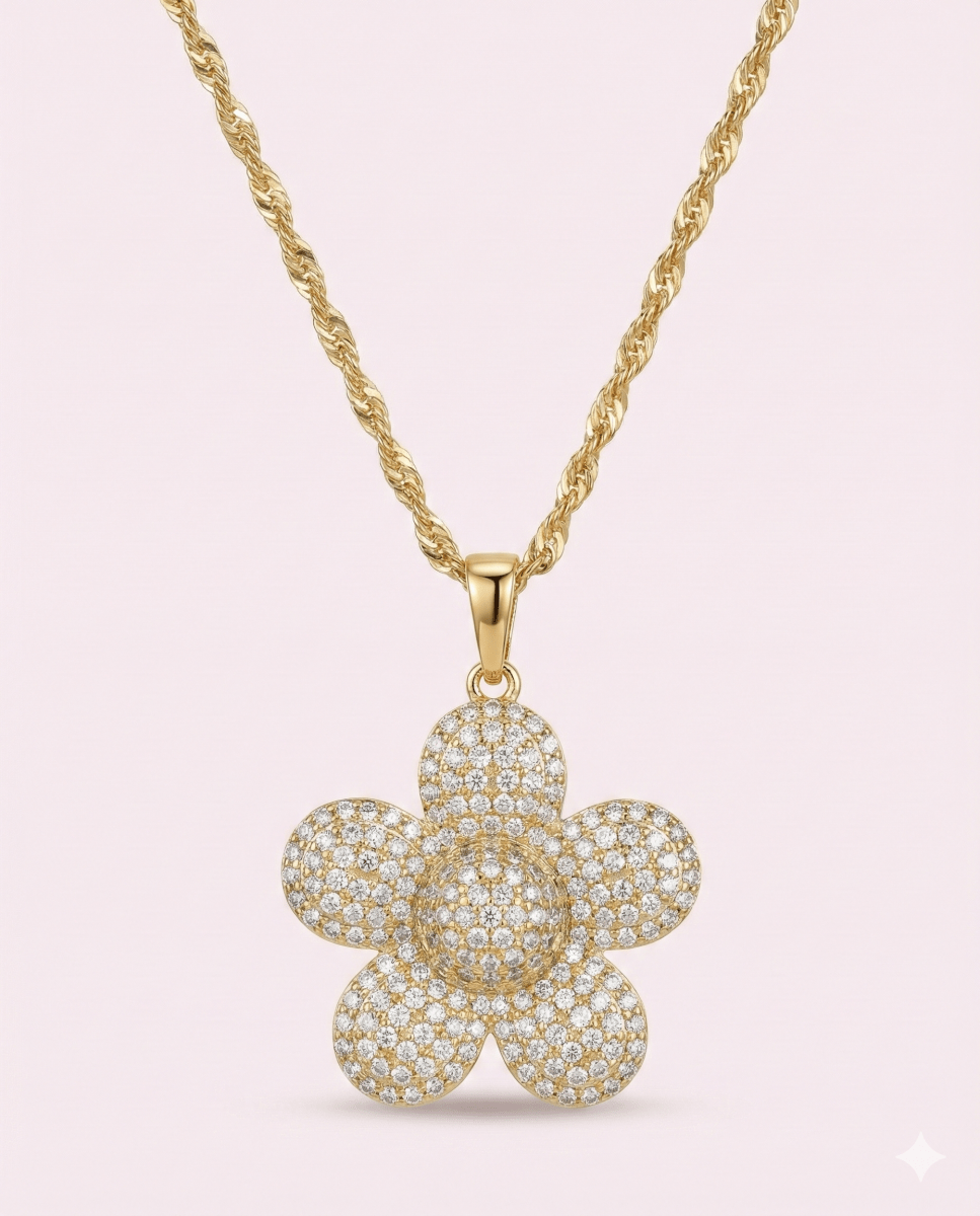 Flores y amores™ Conjunto de collar y aros enchapado en oro 18k - Podios