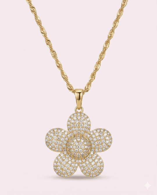 Flores y amores™ Conjunto de collar y aros enchapado en oro 18k - Podios