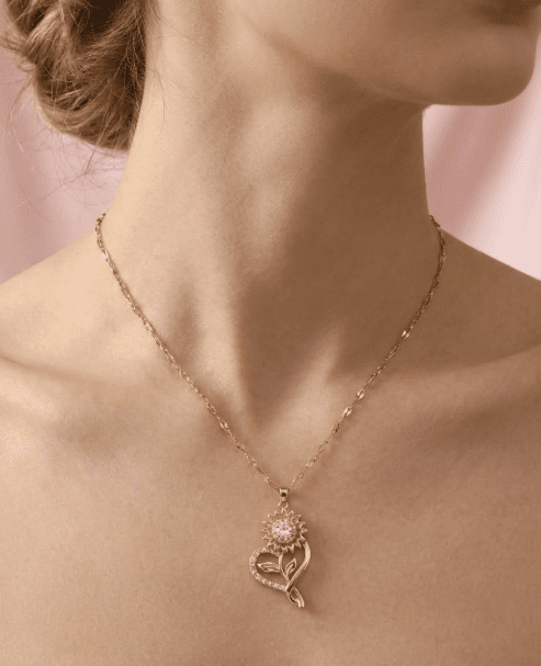 Girasol Heart™ Collar antiestrés de girasol giratorio bañado en oro 14k - Podios