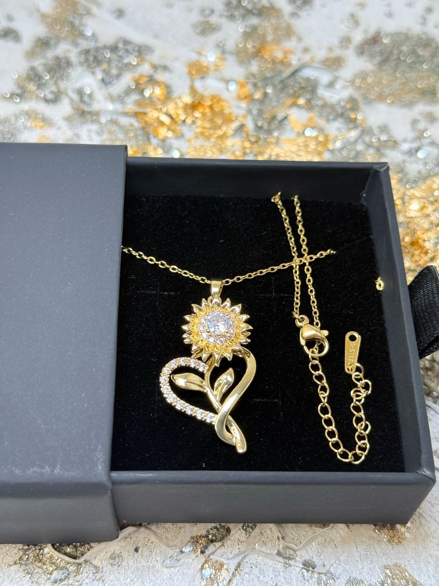 Girasol Heart™ Collar antiestrés de girasol giratorio bañado en oro 14k - Podios