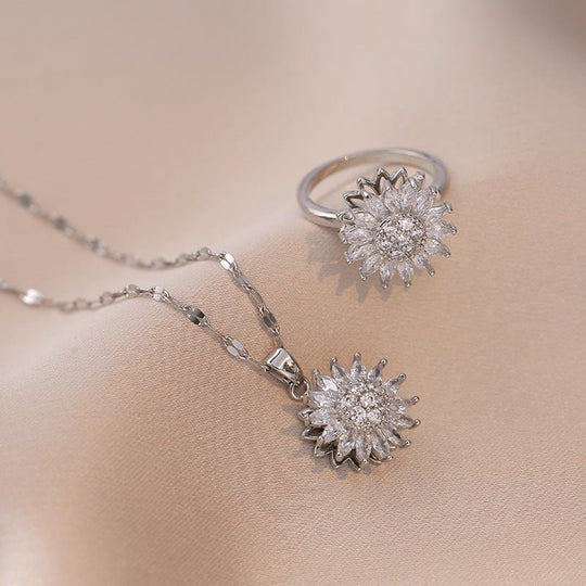 GiraTwin4x™ Multiset de anillo aros collar y pulsera de girasoles giratorios - Podios