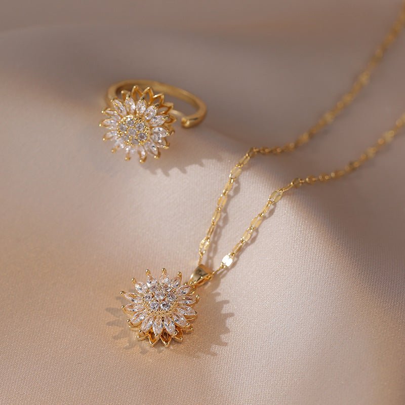 GiraTwin4x™ Multiset de anillo aros collar y pulsera de girasoles giratorios - Podios